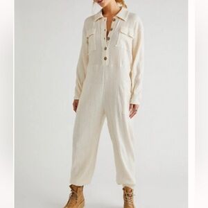 NWT Free People pants jumpsuit Cream Button-Up